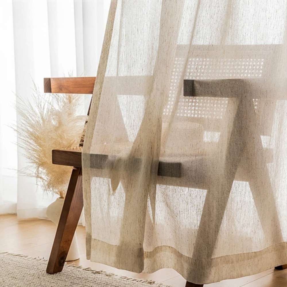 Linen Curtain Eyelet - Linen Look Beige Sheer Curtains for