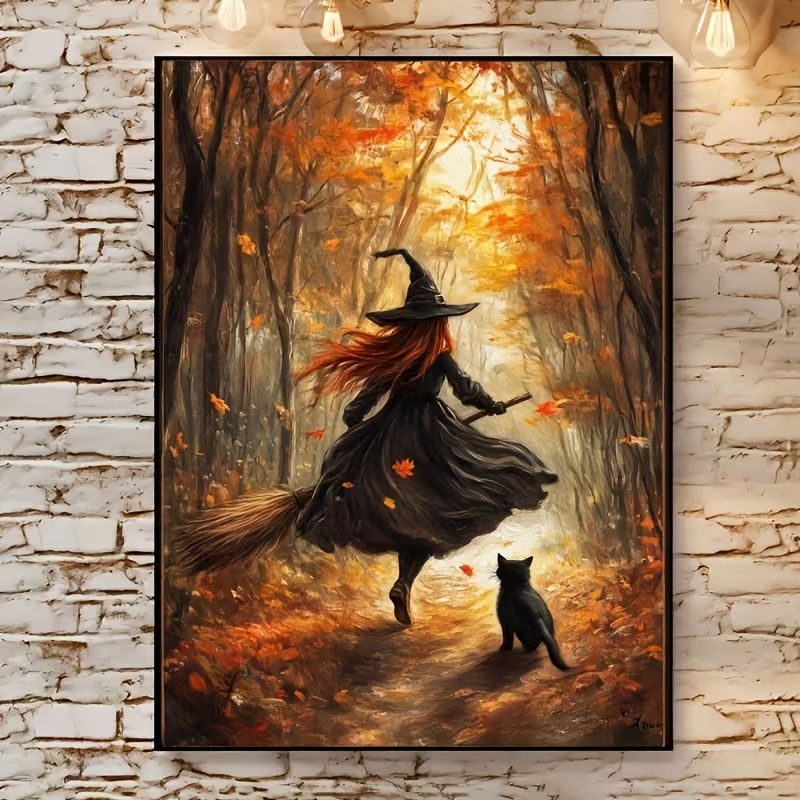 Interior Design Room - Retro Alloween Autumn Witch On Broomstick
