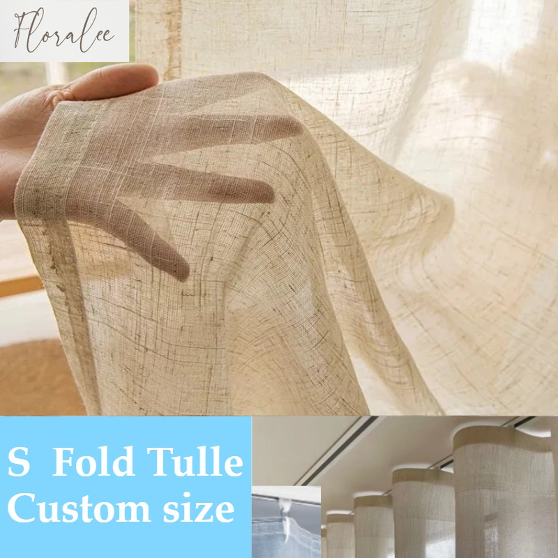 Linen Curtain Eyelet - Custom Size White Tulle Beige Linen
