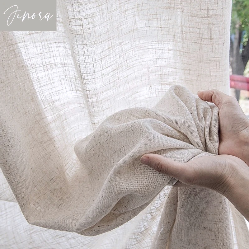 Linen Curtain Eyelet - Cotton and Linen Texture Translucent Curtains