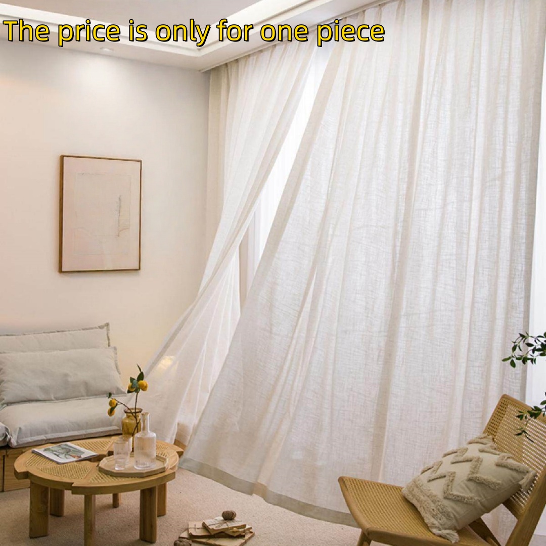 Linen Curtain Eyelet - 1pc Japanese Cream Color Curtain, Sheer