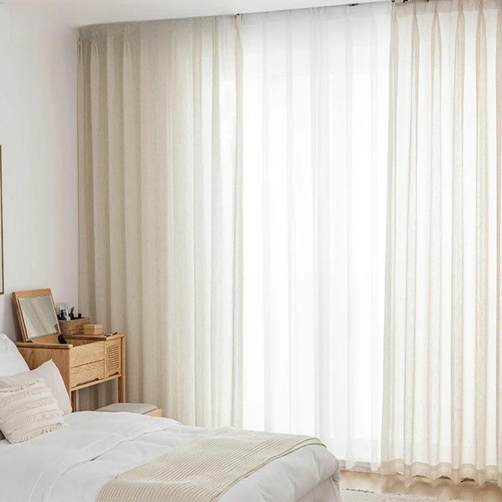 Linen Look Beige Sheer Curtain - Linen Curtain Eyelet recension och pris