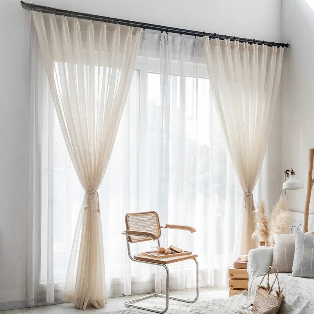 Linen Look Beige Sheer Curtain - Linen Curtain Eyelet recension och pris