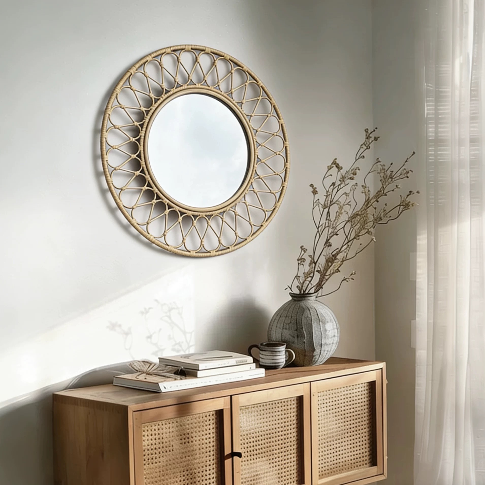 Round Rattan Wall Mirror, Natu - Rattan Mirror Round recension och pris