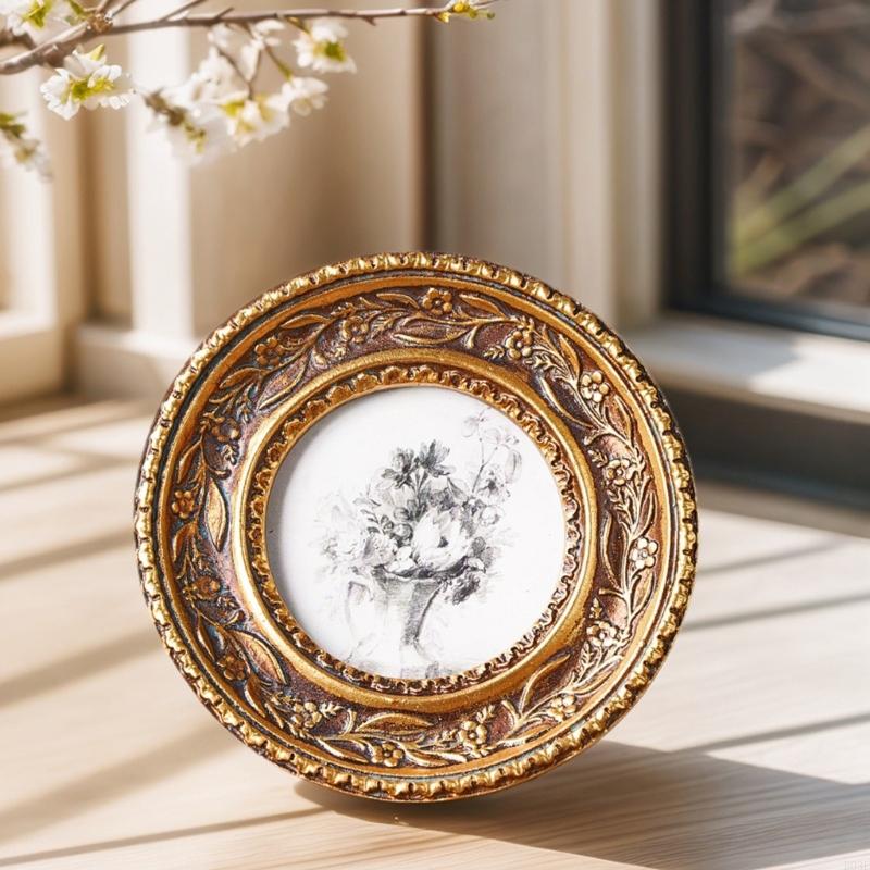 Antique Bronze Gold Round Phot - Rattan Mirror Round recension och pris