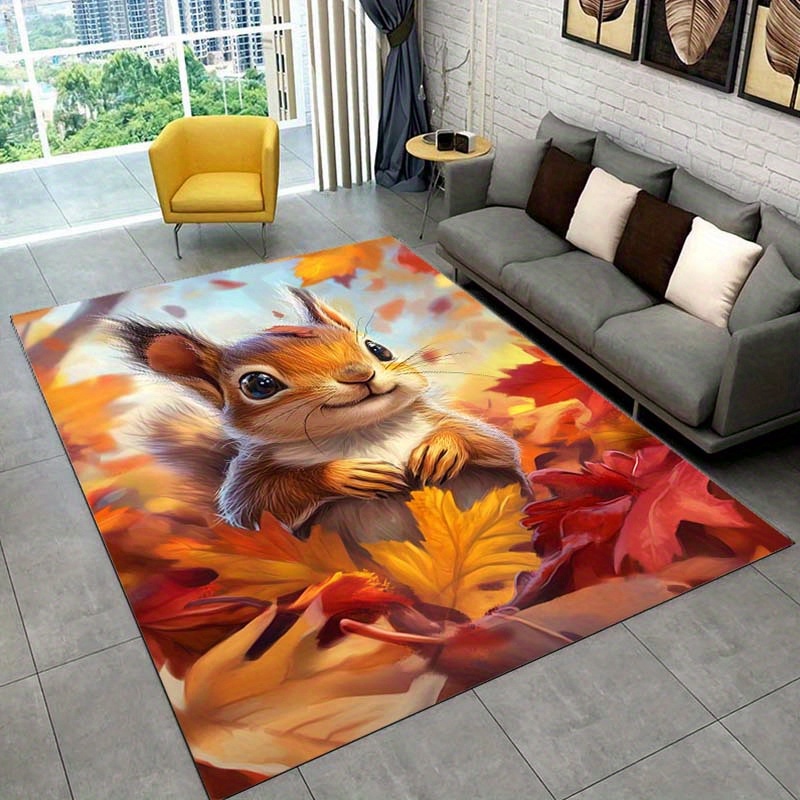 Autumn Squirrel Rug for Cozy L - Interior Design Living Room Ideas recension och pris